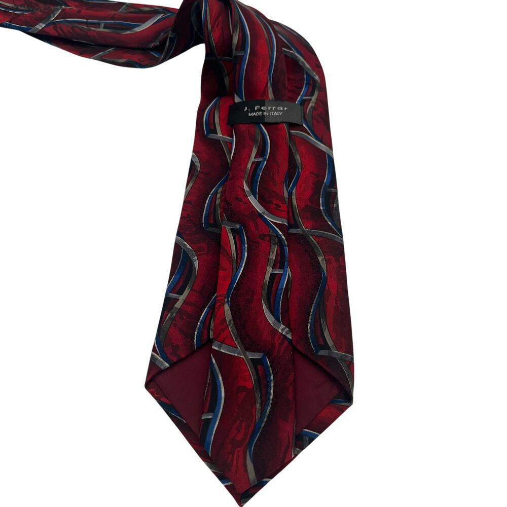 J. Ferrari Red, Blue, Silver Men's Tie 60 inches Made in Italy 100% Silk